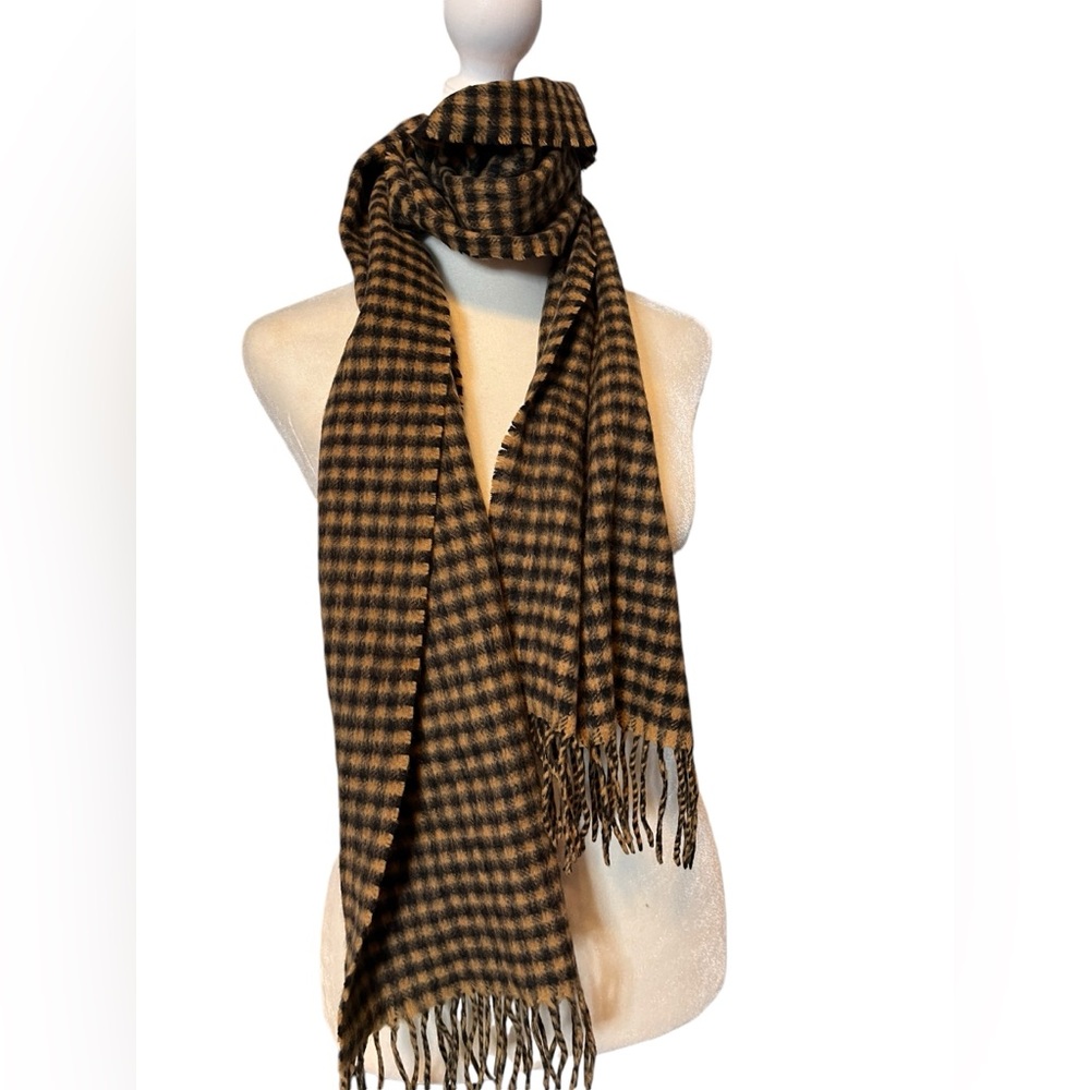 Joseph & Lyman Men's Brown Tan Check Fringe Scarf Vintage 90s
